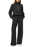 ⏰ LAST DAY SAVE 50%🔥 Women's Solid Color Cotton Half Zip Two-Piece Set