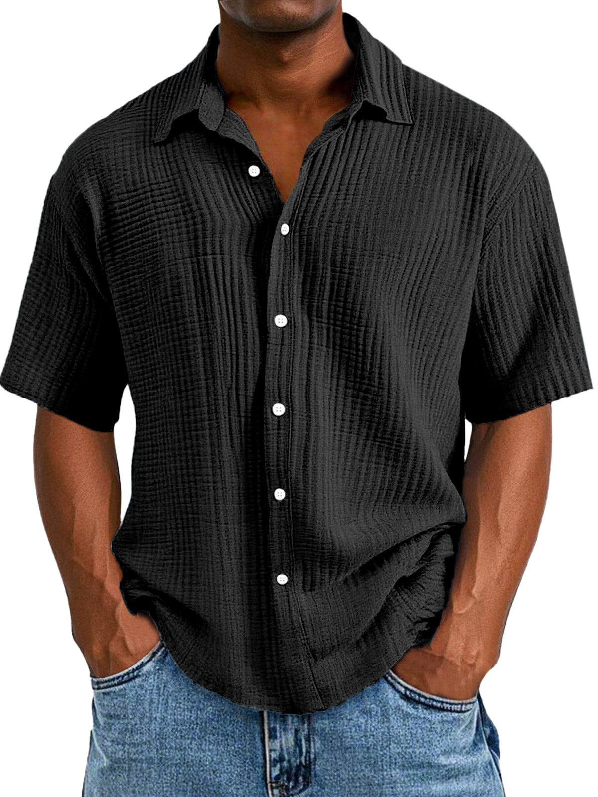 Clearance Sale🔥Men's Casual Loose And Comfortable Textured Short-sleeved Shirt
