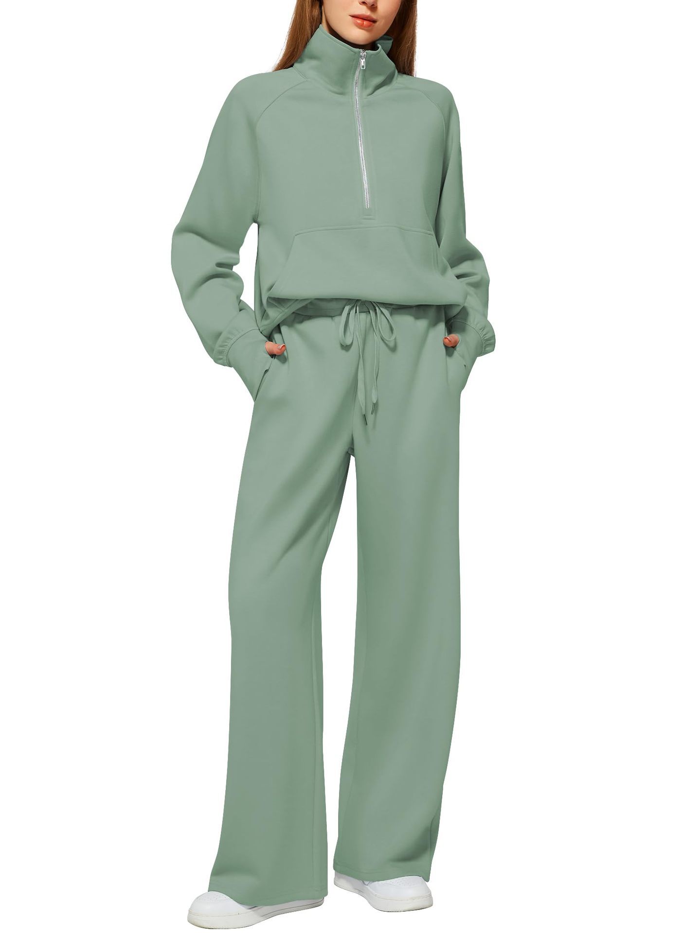 ⏰ LAST DAY SAVE 50%🔥 Women's Solid Color Cotton Half Zip Two-Piece Set