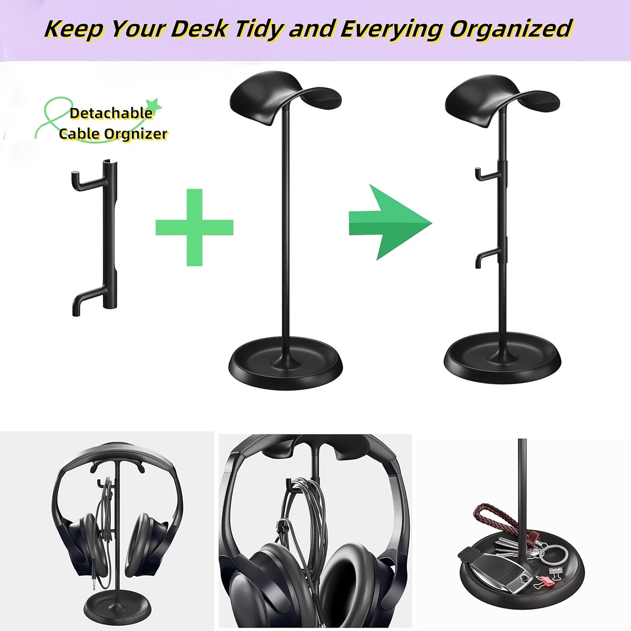 Stand Headset Holder Earphone Stand With Aluminum Supporting Bar Flexible Headrest ABS Solid Base For All Headphones Size