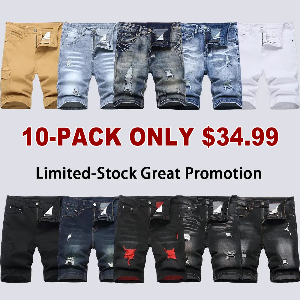 🔥Spring Fresh Sale 🎁Men's Ripped Denim Shorts, Stretch, Distressed Street Style