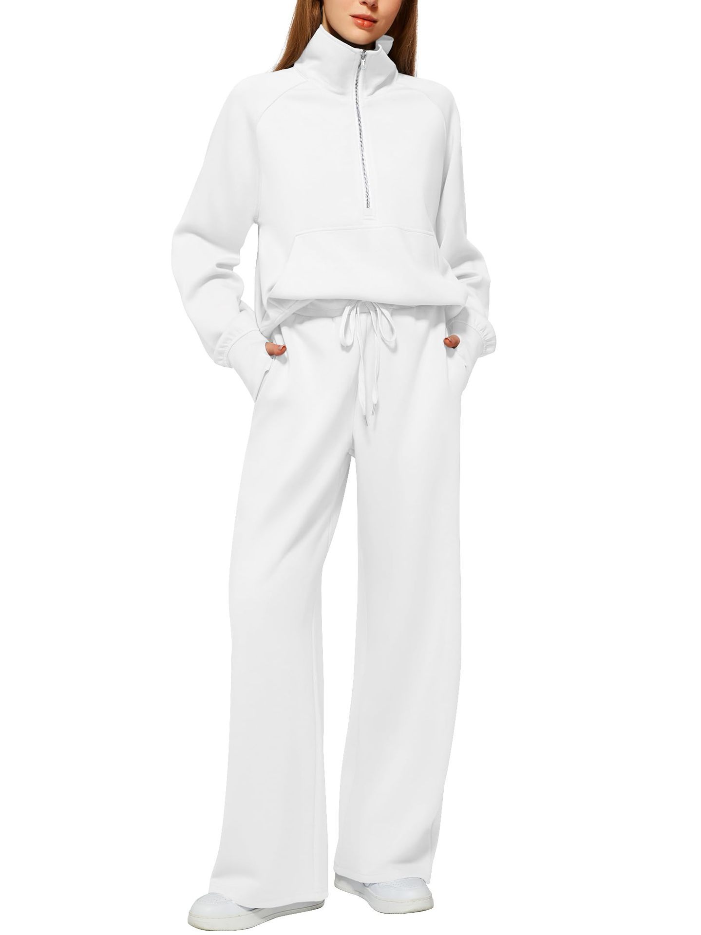 ⏰ LAST DAY SAVE 50%🔥 Women's Solid Color Cotton Half Zip Two-Piece Set